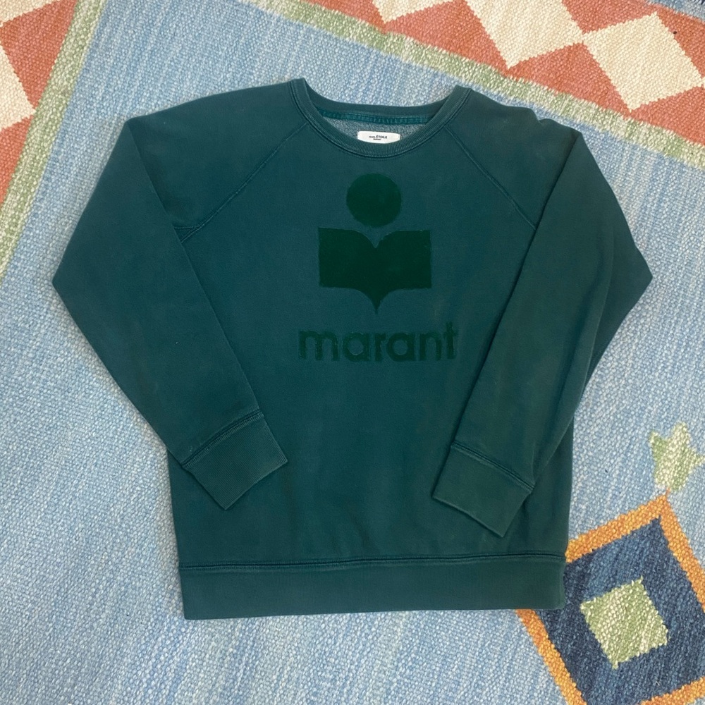Isabel Marant Étoile Green Mobyli Sweatshirt Flocked Velvet Logo GUC FR40
